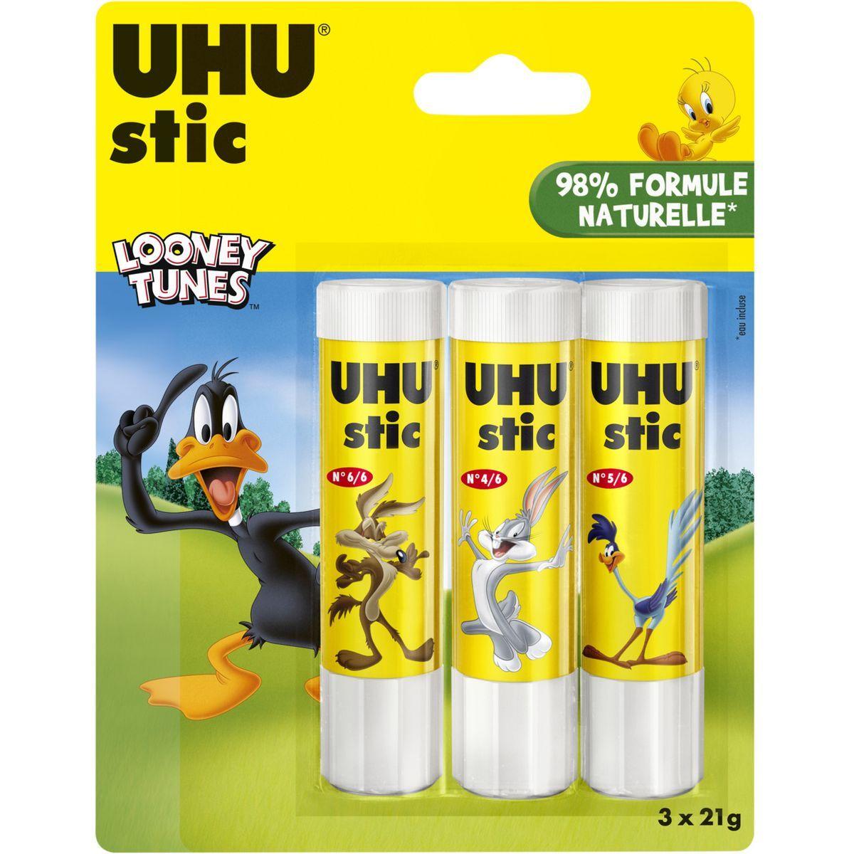 UHU stics - 3 bâtons de colle blanche de 21g - Looney Tunes