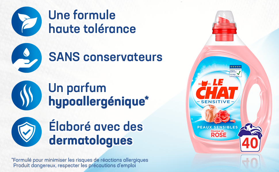 Le Chat - Sensitive - lessive liquide - Douceur de Rose - 40