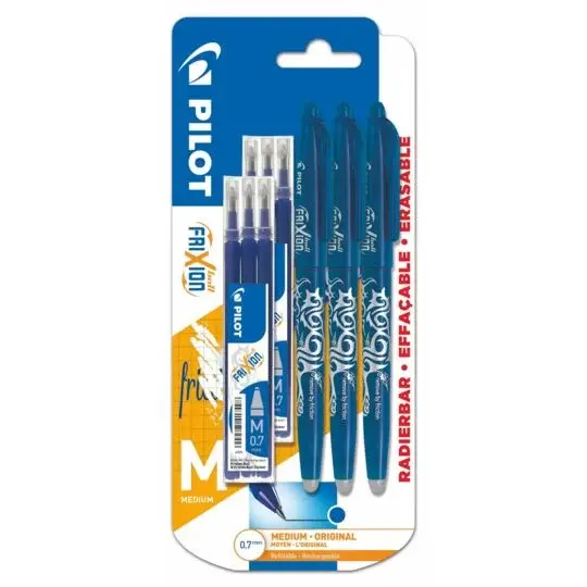 Pilot Frixion Ball - Pack de 3 Stylos RollerBall Effaçable + 6 Recharges