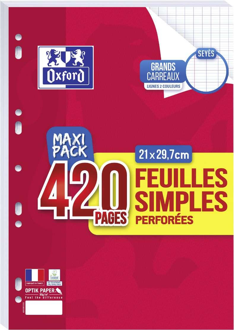 Feuilles doubles perforées grands carreaux Oxford - 21x29,7cm