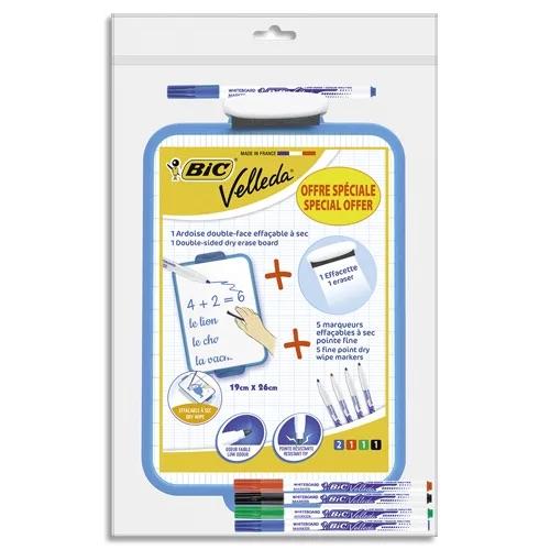 Bic Velleda Kit - Ardoise(19x26cm) écolier double face + 5 feutres