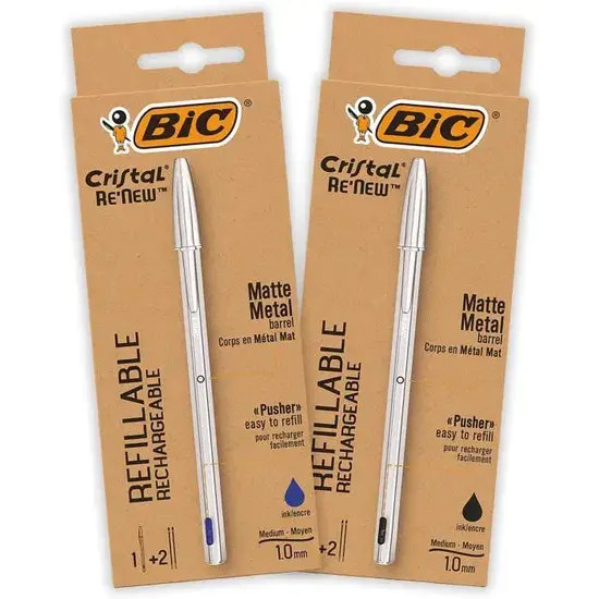 Bic -Re'New Cristal - Pack d stylo + 2 recharges