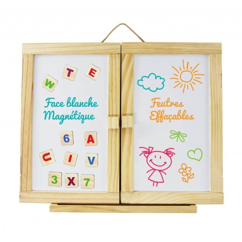 Tableau Mural 3 Volets En Bois - Double Face Craie Et Feutre - Avec Accessoires - Enfant Dès 3 Ans - 13