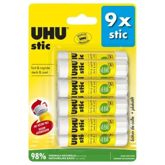 UHU stics - 9 bâtonnets de colle blanche de 8,2g