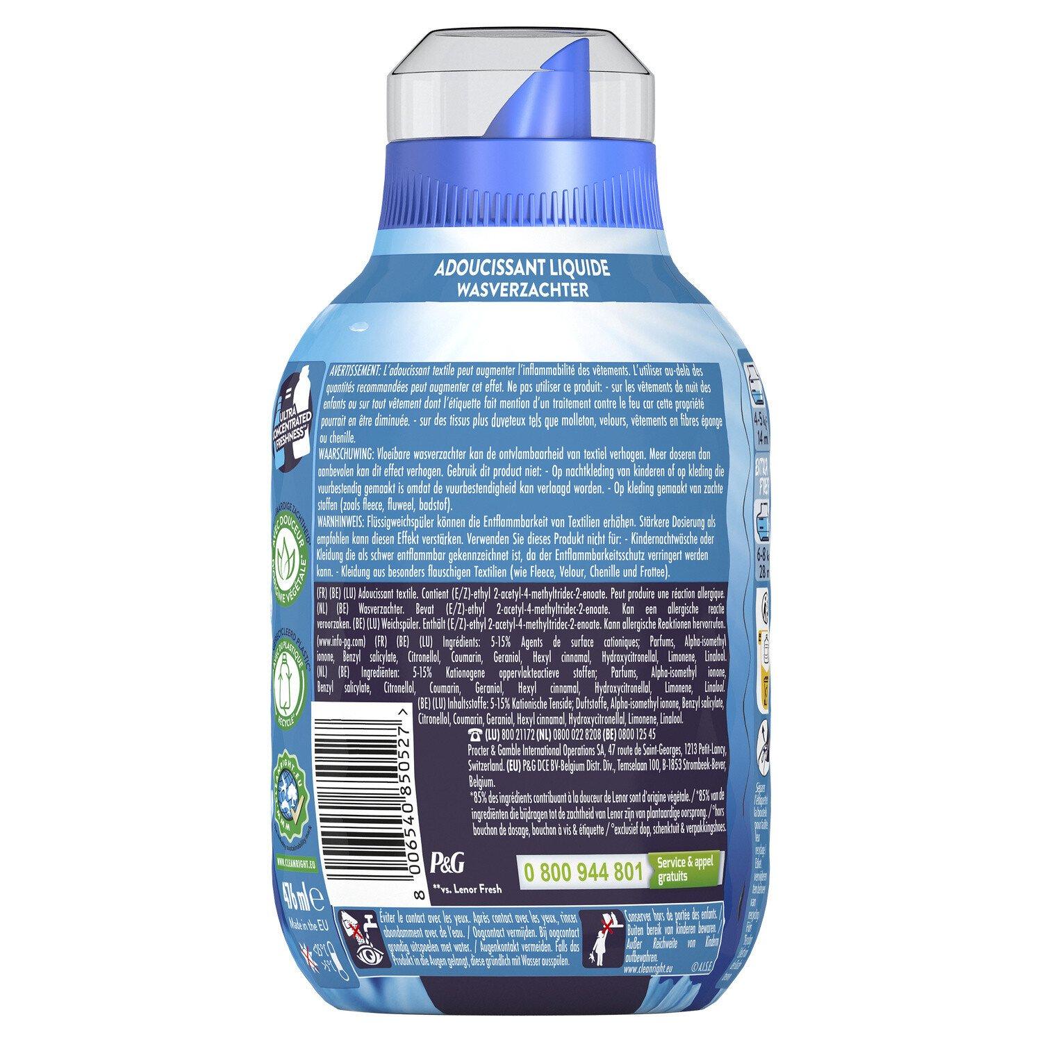 Lenor - Adoucissant concentré - Fresh' Air - Sensitive Hypoallergénique -  34 lavages(476mL)